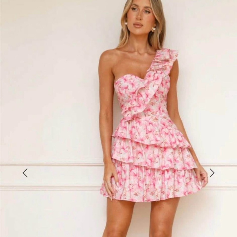 Pink Floral Tiered Mini Dress